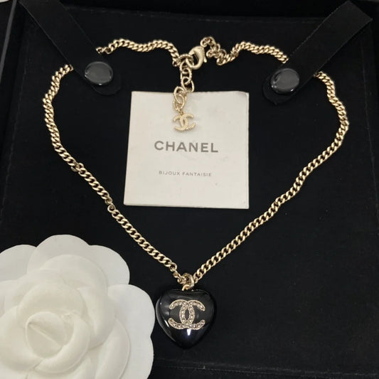Chanel Black Heart Pendant Necklace