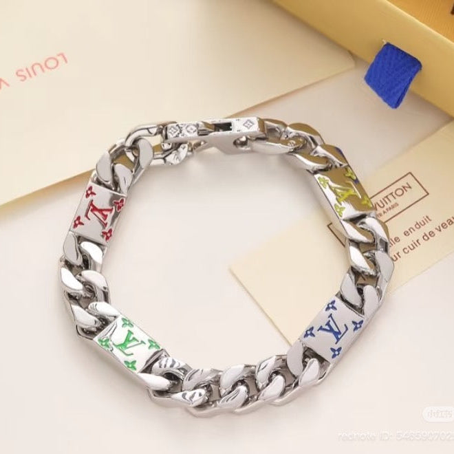 LV Monogram Tied Up Cuban Chain Necklace Bracelet
