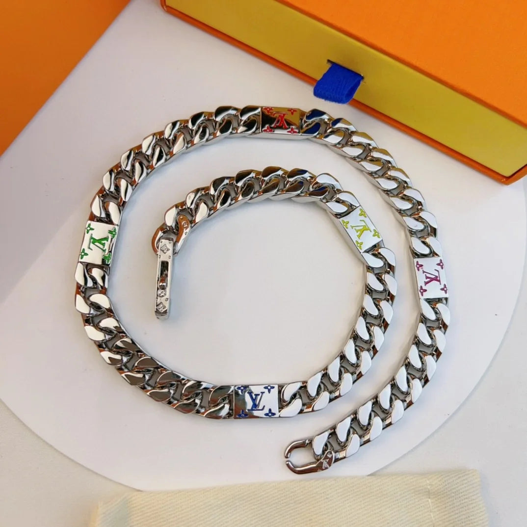 LV Monogram Tied Up Cuban Chain Necklace Bracelet