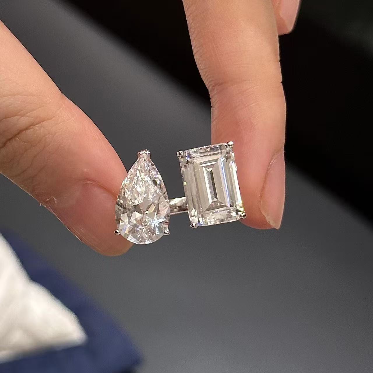 Pear shape Dual Stone Moissanite Ring