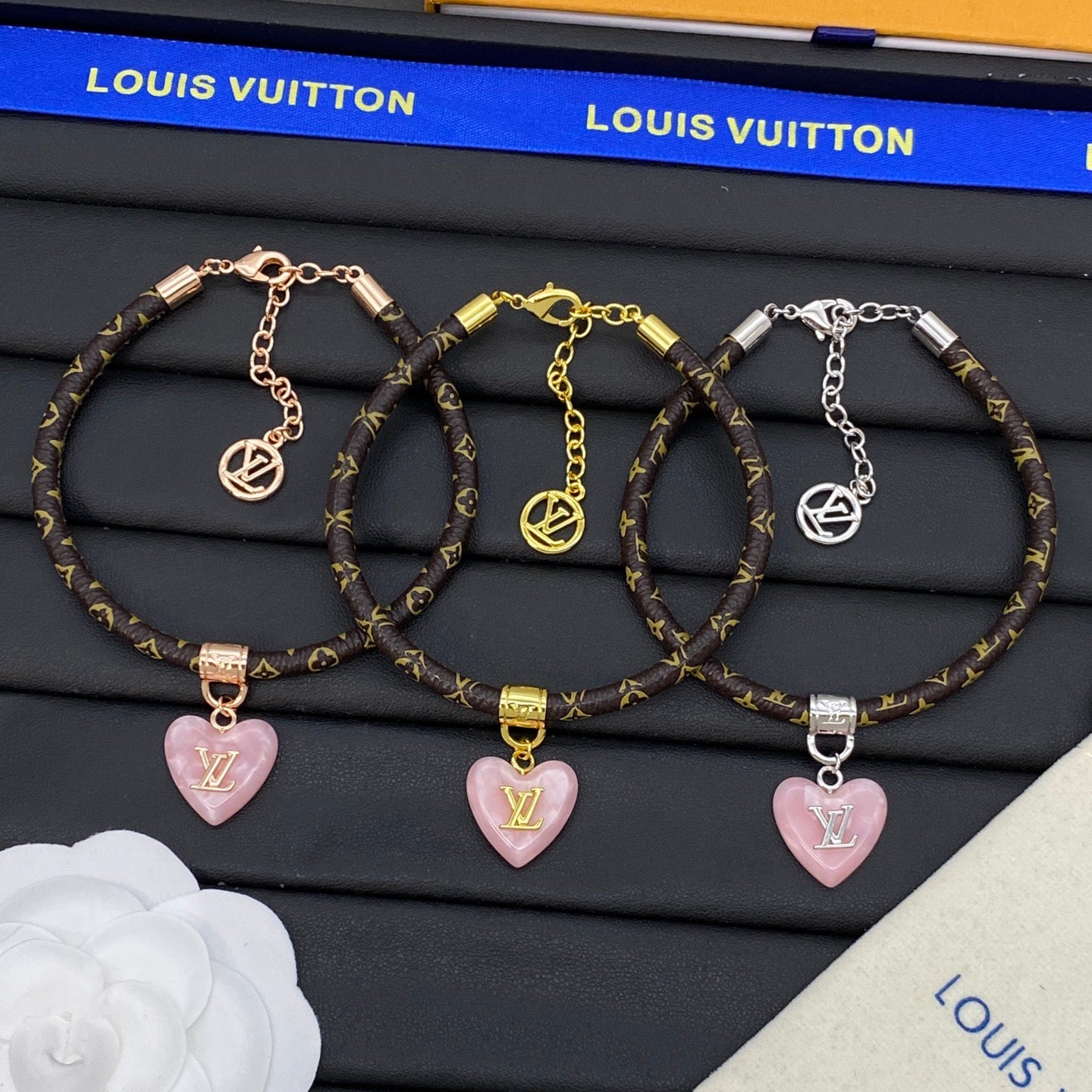 LV Pink Heart Leather Bracelet