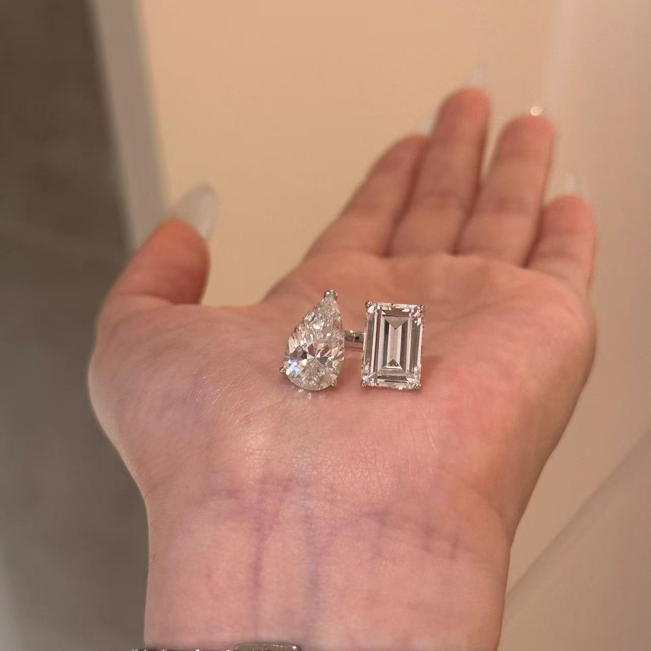 Pear shape Dual Stone Moissanite Ring