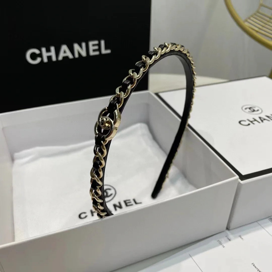 Chanel Black Leather Hair Band