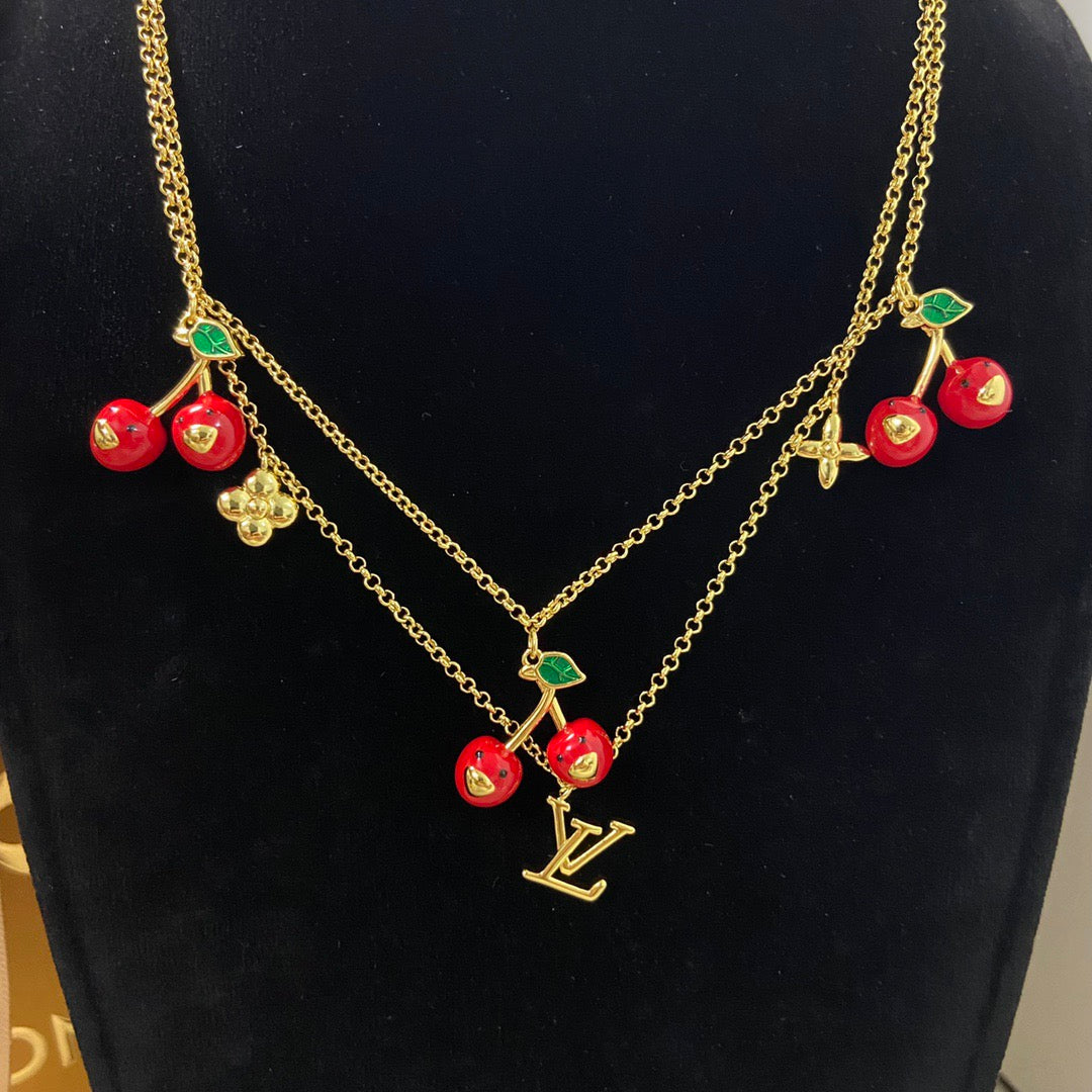 LV Cherry Necklace Bracelet Earrings