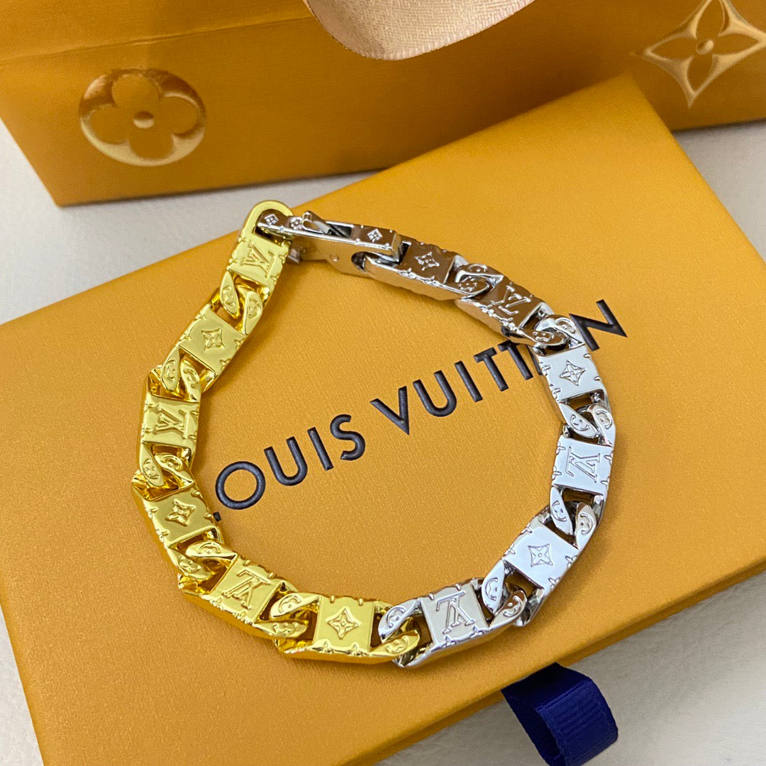 LV Square Cuban Chain Necklace Bracelet