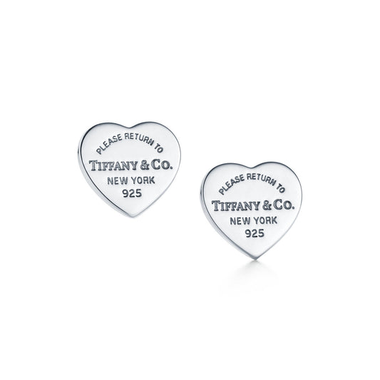 Tiffany Return to Tiffany Heart Tag Stud Earrings in Silver and Yellow Gold, Mini