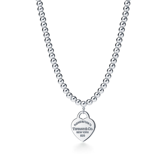 Tiffany Return to Tiffany Heart Tag Bead Necklace in Silver
