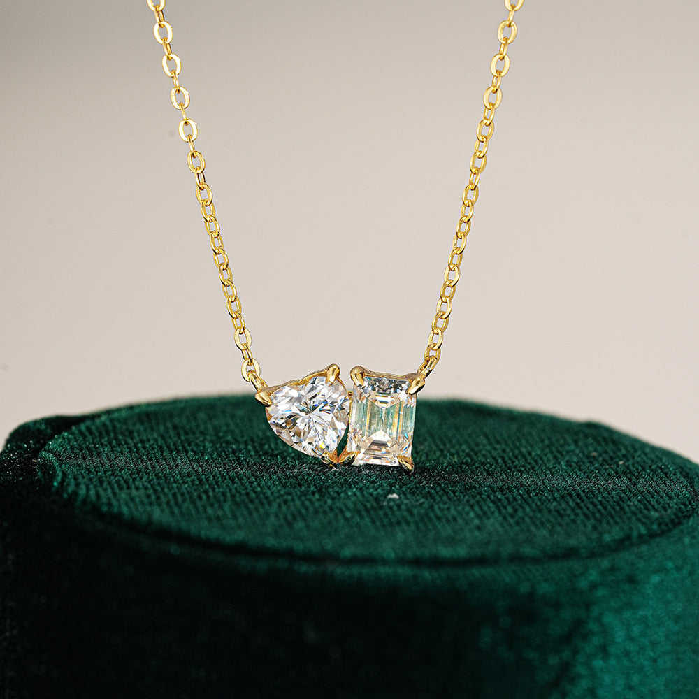 Sugar Cube Heart Moissanite Pendant Clavicle Chain Necklace
