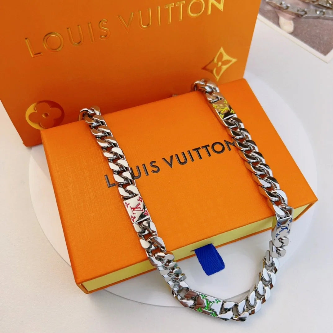 LV Monogram Tied Up Cuban Chain Necklace Bracelet