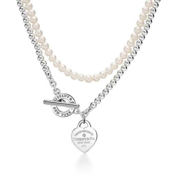Tiffany Return to Tiffany Wrap Necklace in Silver with Pearls and a Diamond, Small