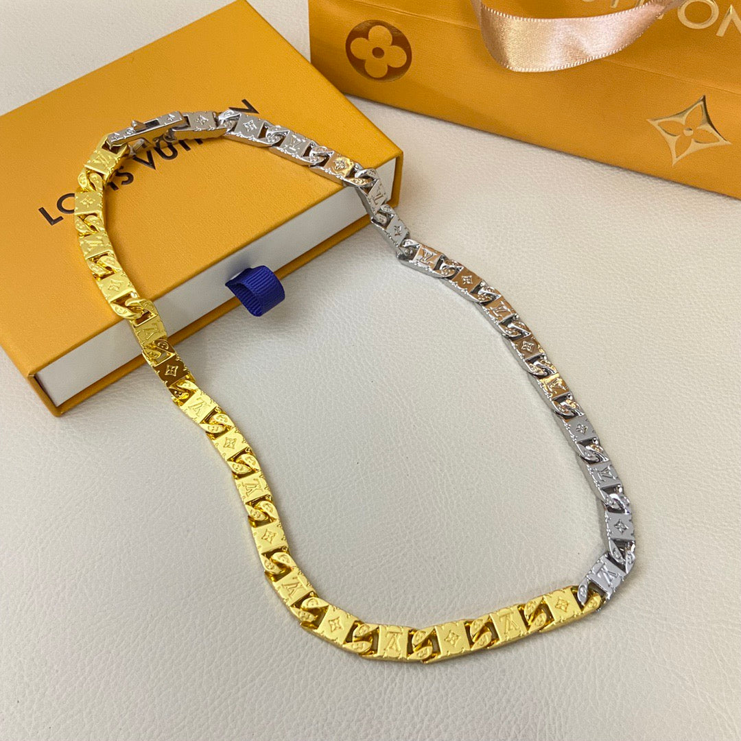 LV Square Cuban Chain Necklace Bracelet