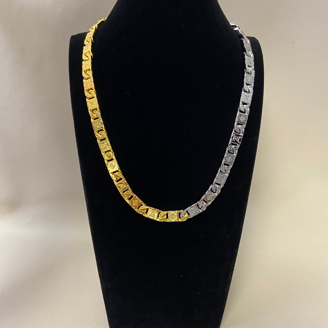 LV Square Cuban Chain Necklace Bracelet