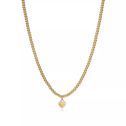 Tiffany Return to Tiffany Heart Tag Bead Necklace in Yellow Gold, Mini