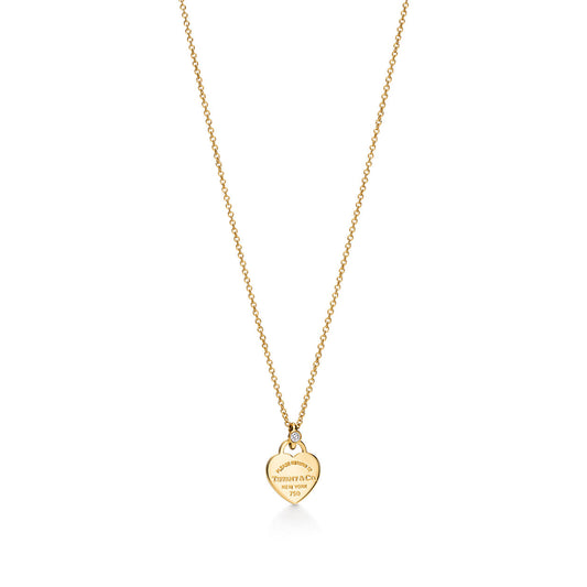 Tiffany Return to Tiffany Mini Heart Tag Pendant in Yellow Gold with a Diamond