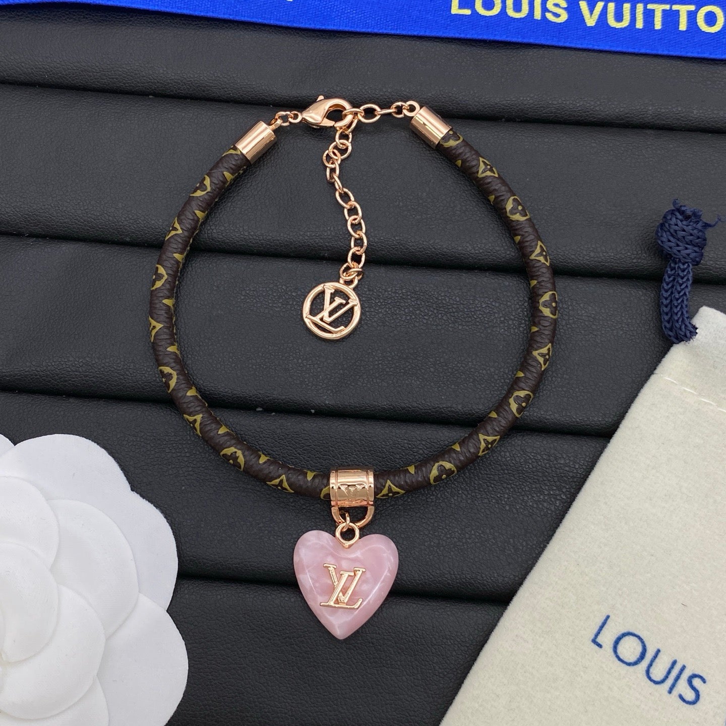 LV Pink Heart Leather Bracelet