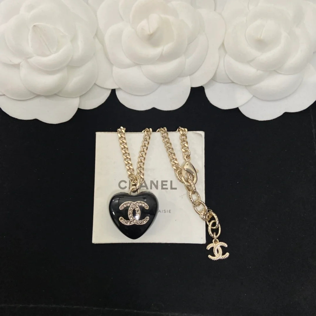 Chanel Black Heart Pendant Necklace
