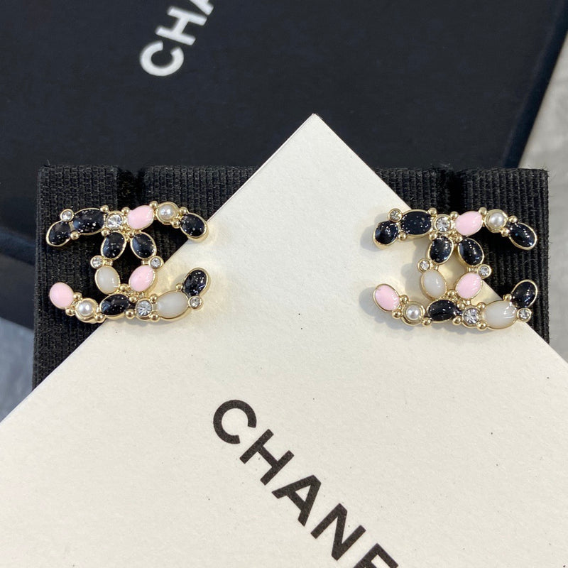 Chanel Black Pink Pattern Earrings