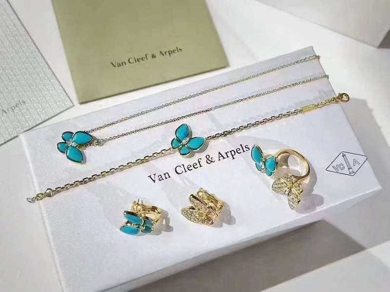 VCA Blue Butterfly Bracelet Necklace Earrings Ring