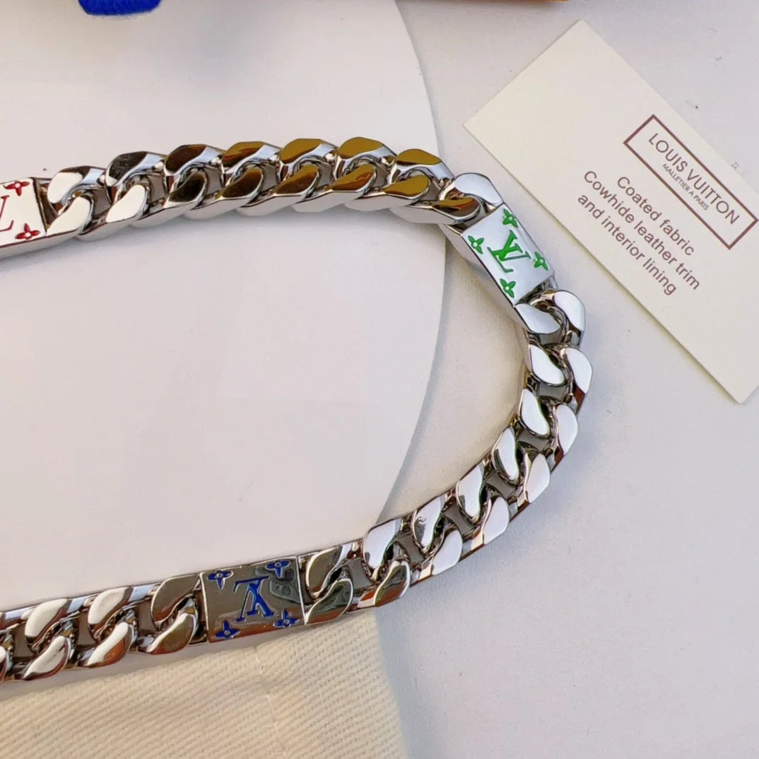 LV Monogram Tied Up Cuban Chain Necklace Bracelet