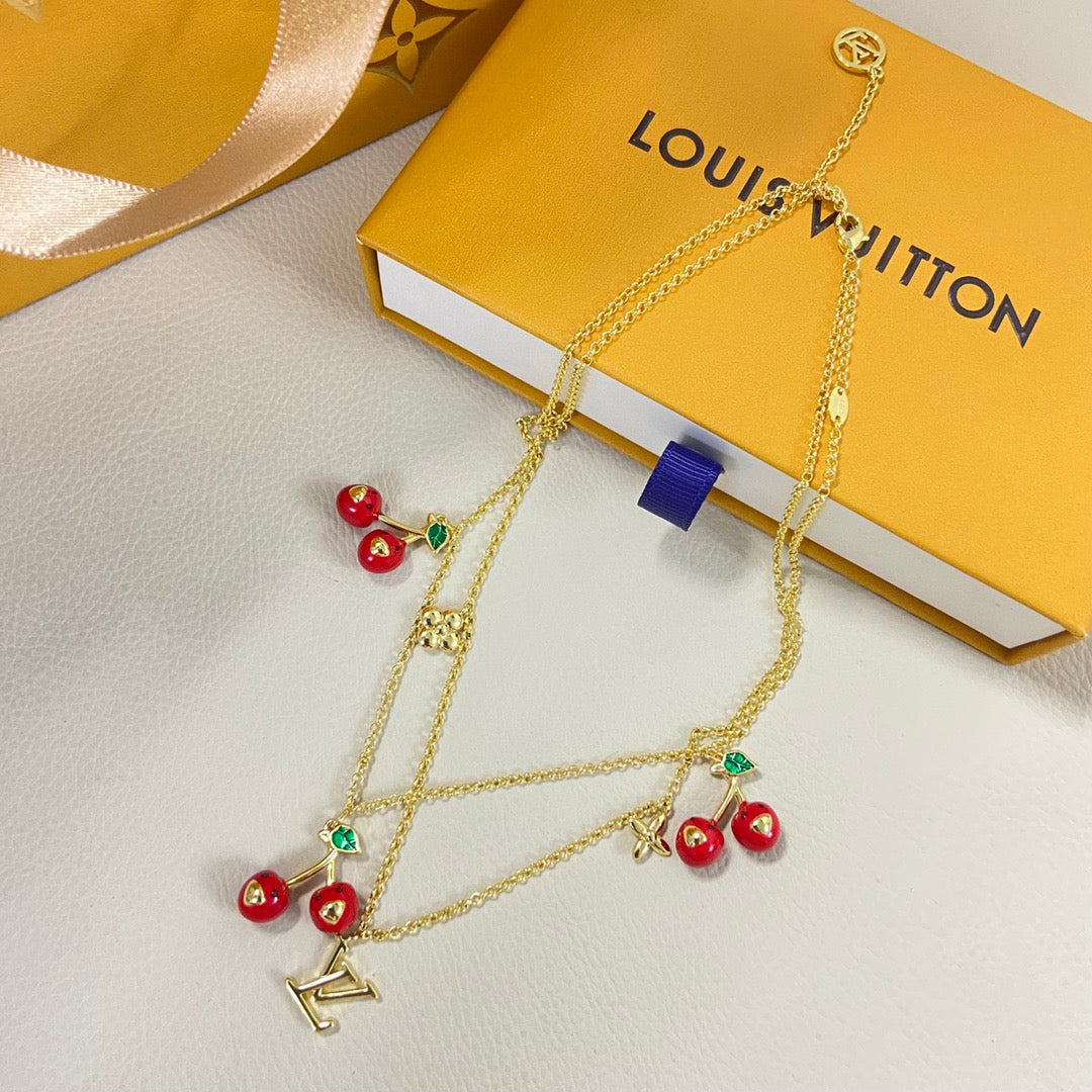 LV Cherry Necklace Bracelet Earrings