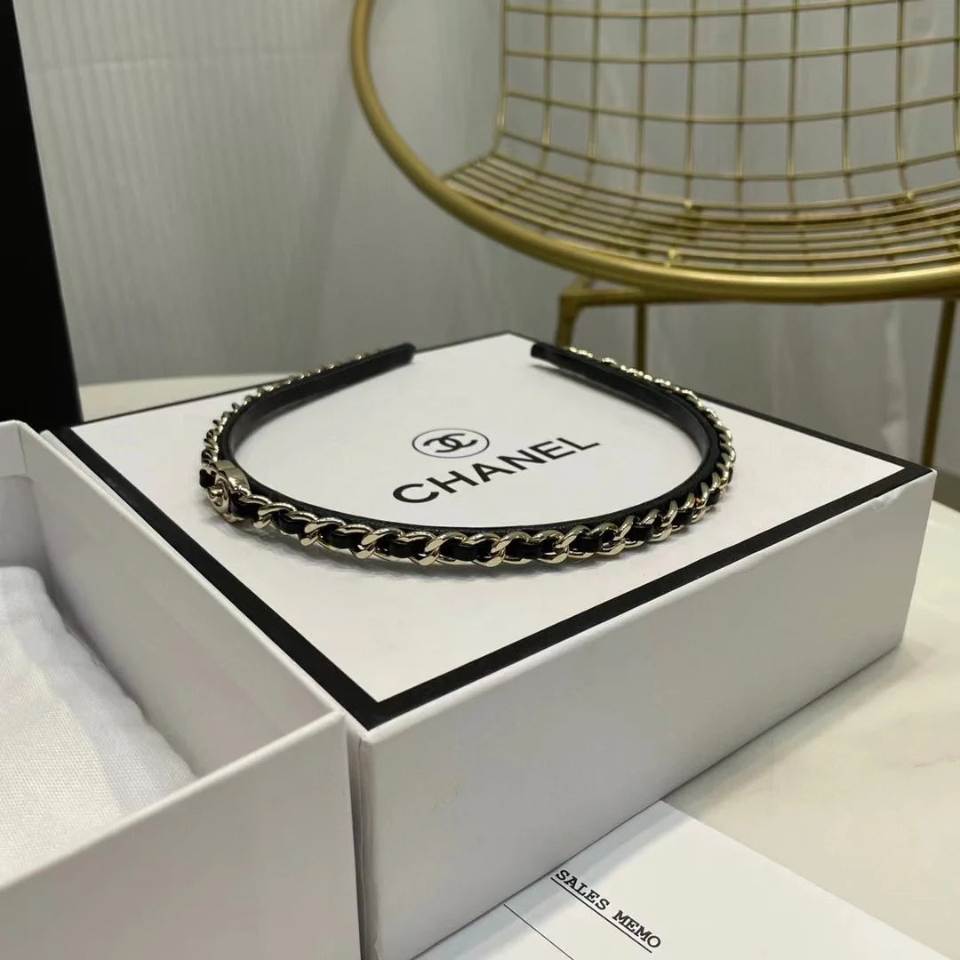Chanel Black Leather Hair Band
