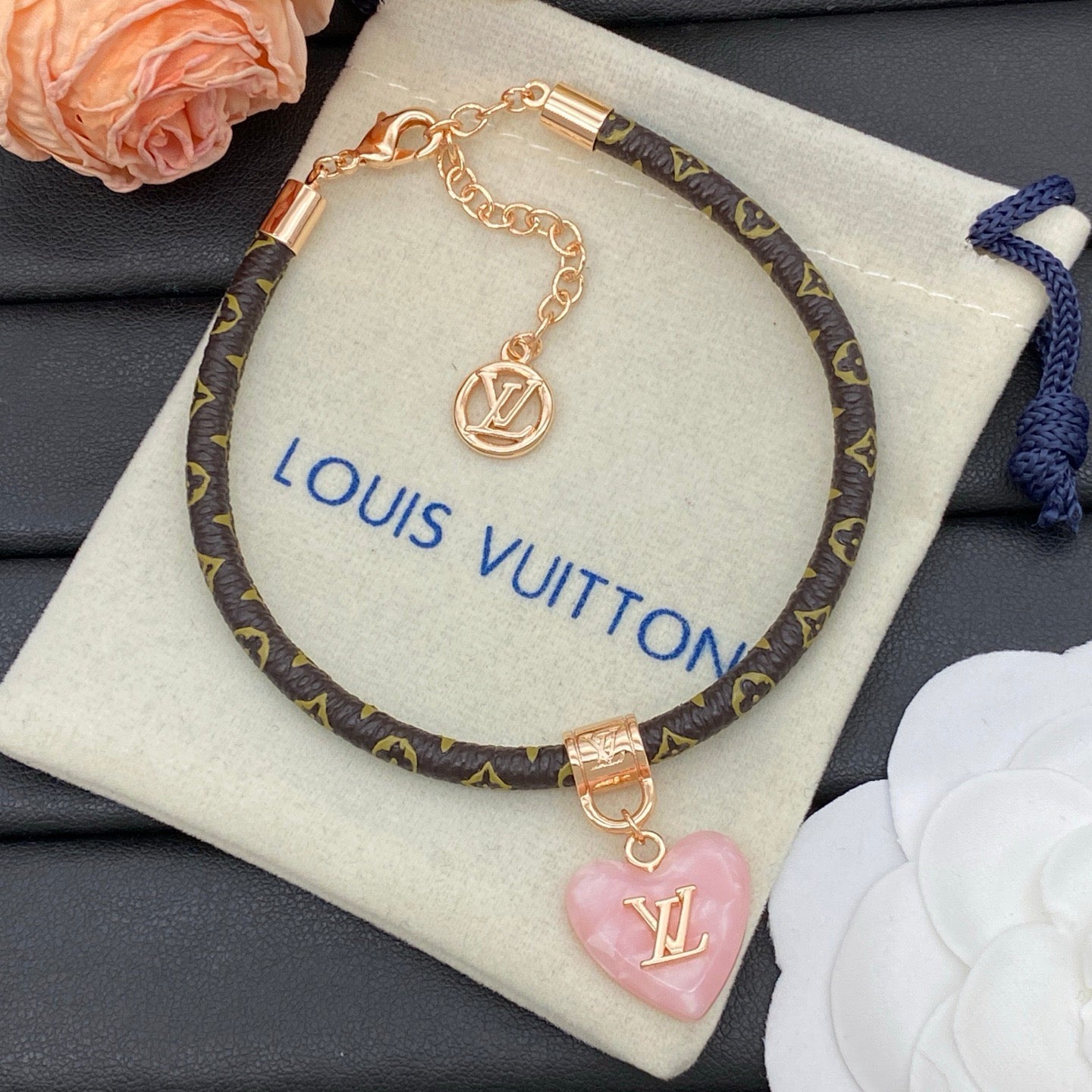 LV Pink Heart Leather Bracelet