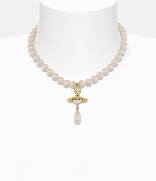 Vivienne Westwood One Row Pearl Drop Choker Earrings