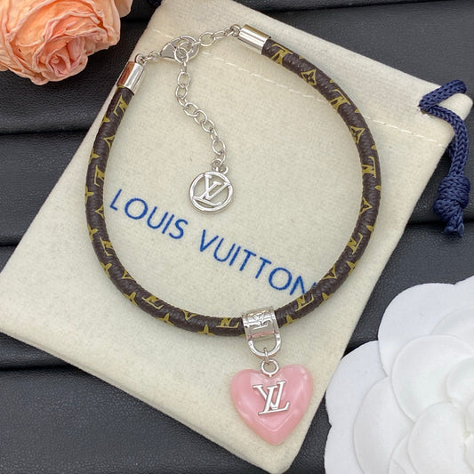 LV Pink Heart Leather Bracelet