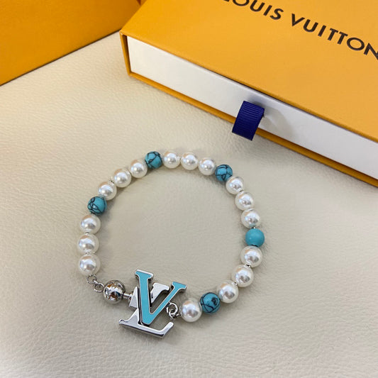 LV Pearl Blue Bead Bracelet Necklace