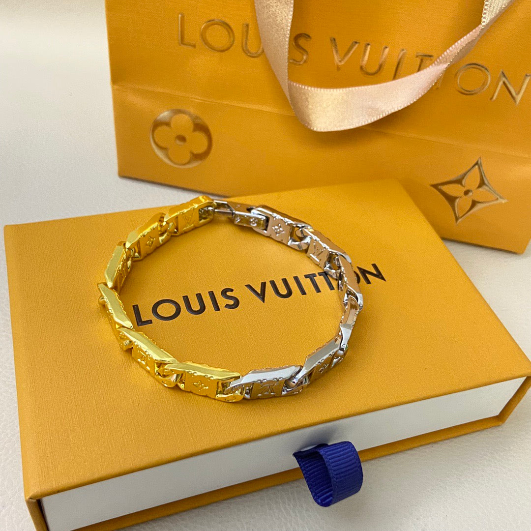 LV Square Cuban Chain Necklace Bracelet