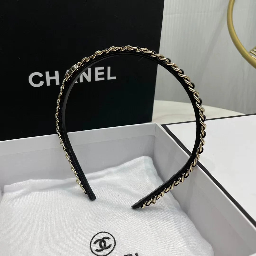 Chanel Black Leather Hair Band