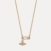 Gold necklace with a pendant on a white background