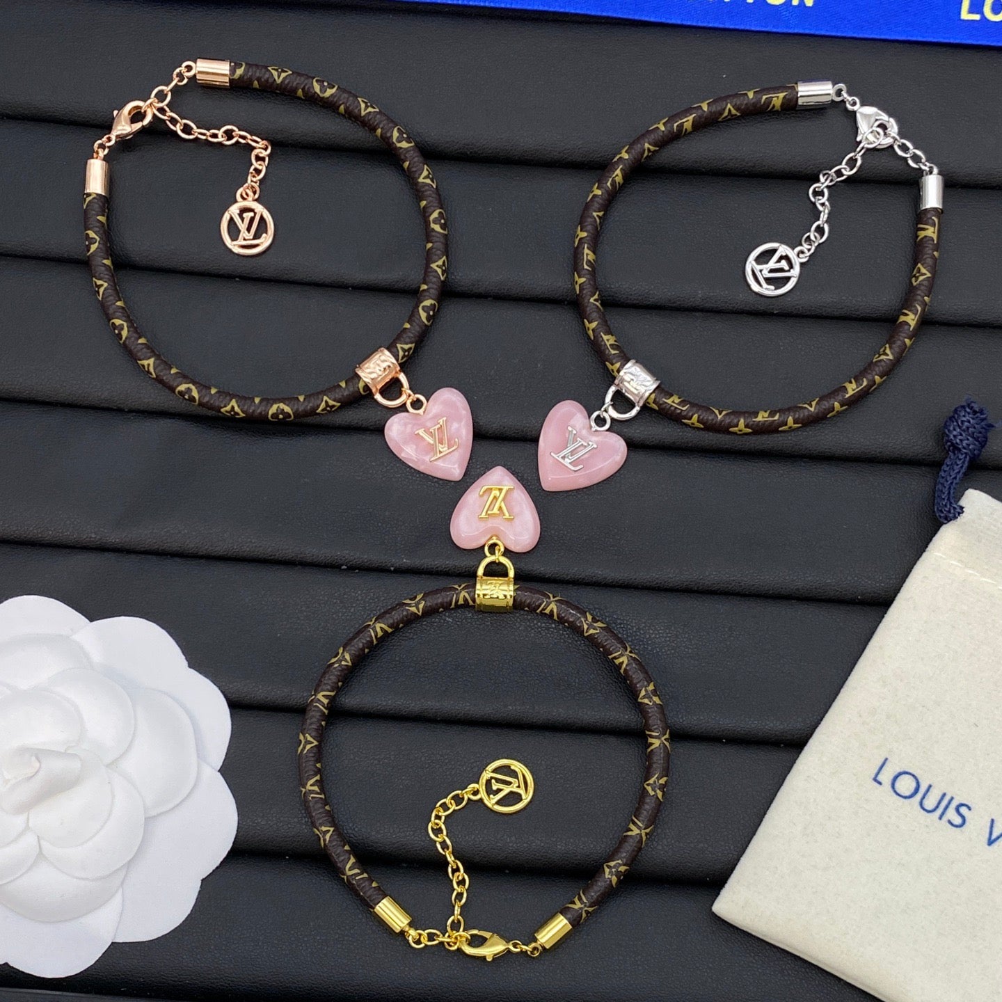 LV Pink Heart Leather Bracelet