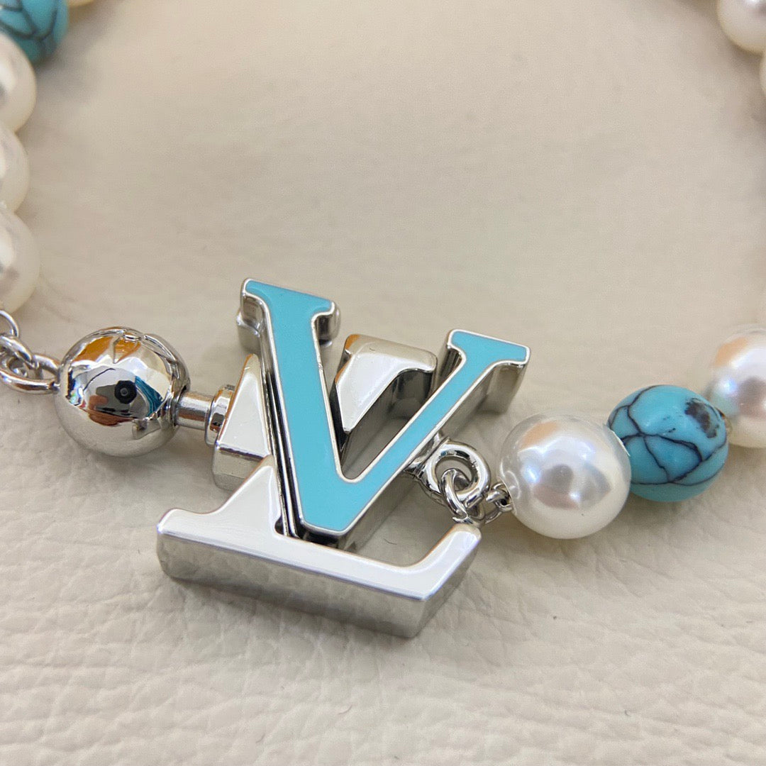 LV Pearl Blue Bead Bracelet Necklace