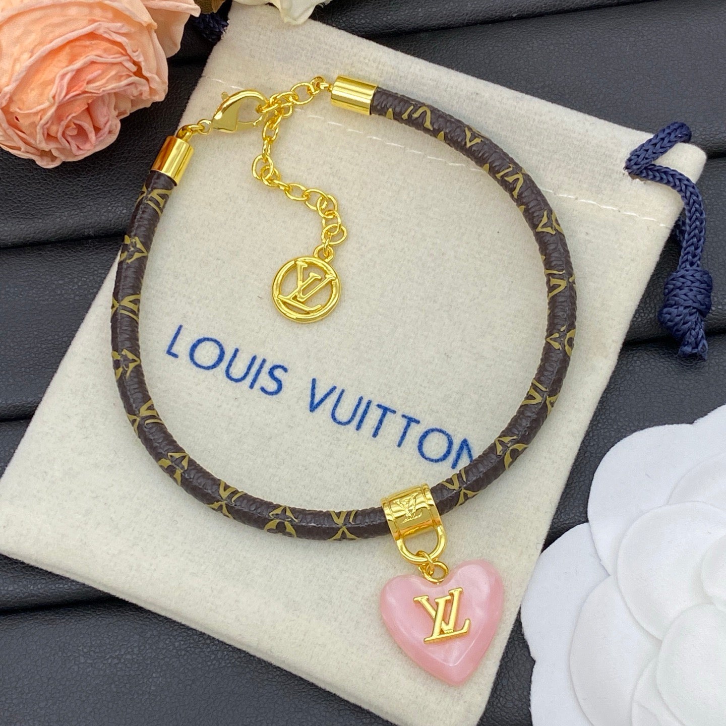 LV Pink Heart Leather Bracelet