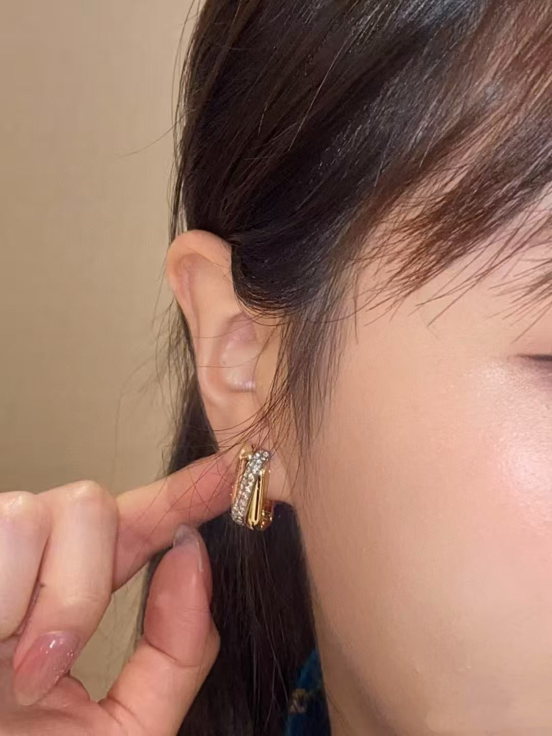 Cartier Trinity Earrings, Classic Model, Half Paved