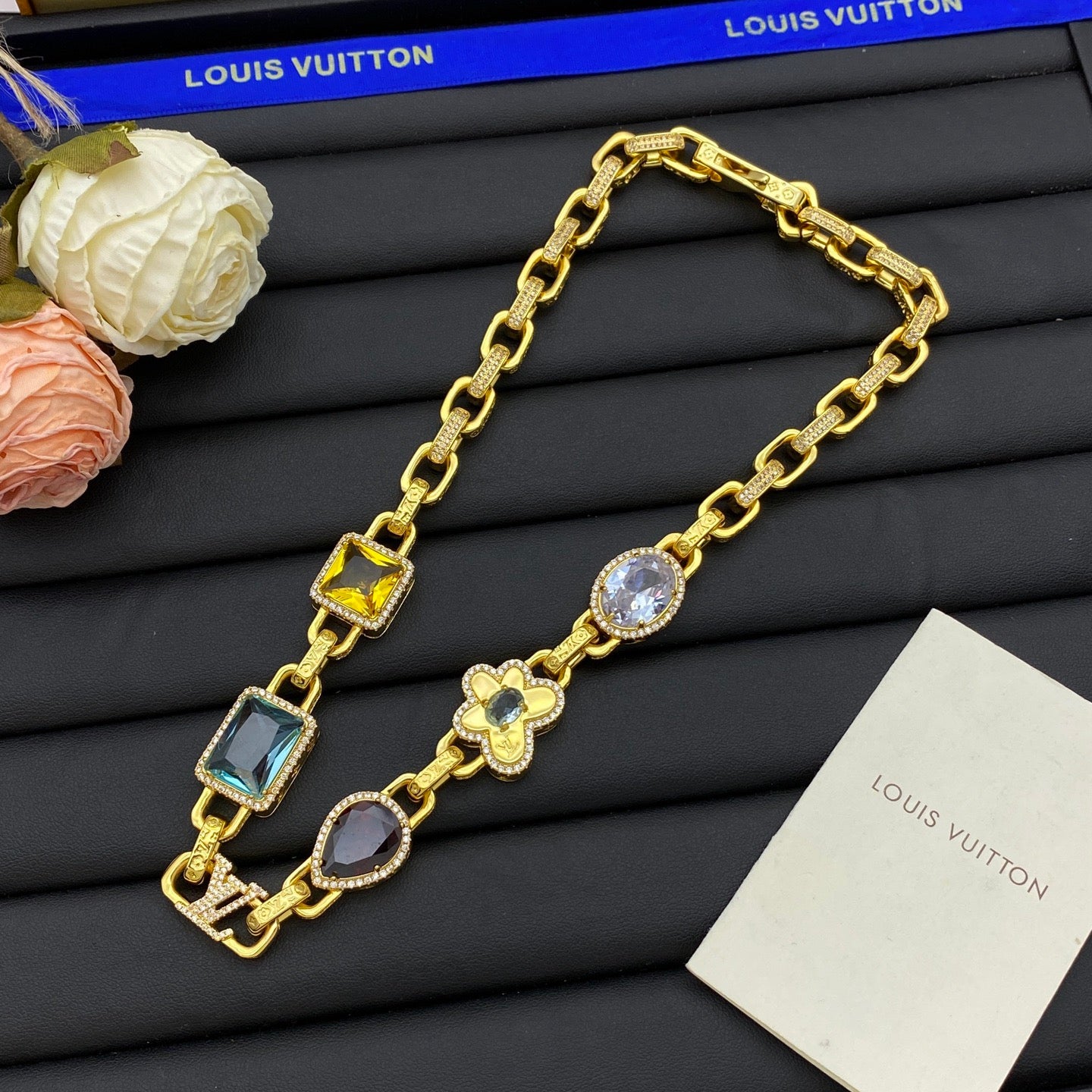 LV Diamond Cuban Chain Necklace Bracelet