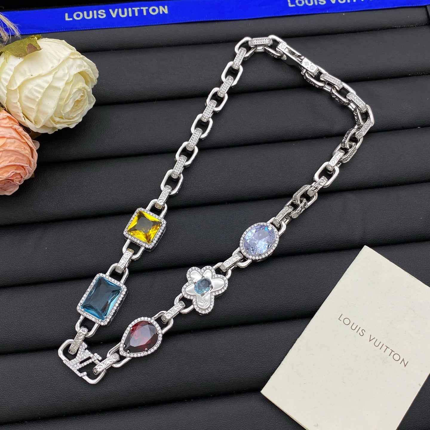 LV Diamond Cuban Chain Necklace Bracelet