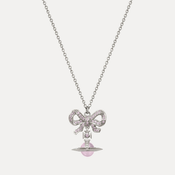 Necklace with a bow and heart pendant on a white background