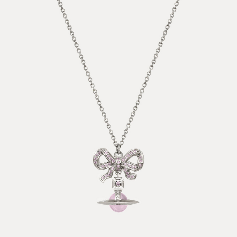 Necklace with a bow and heart pendant on a white background