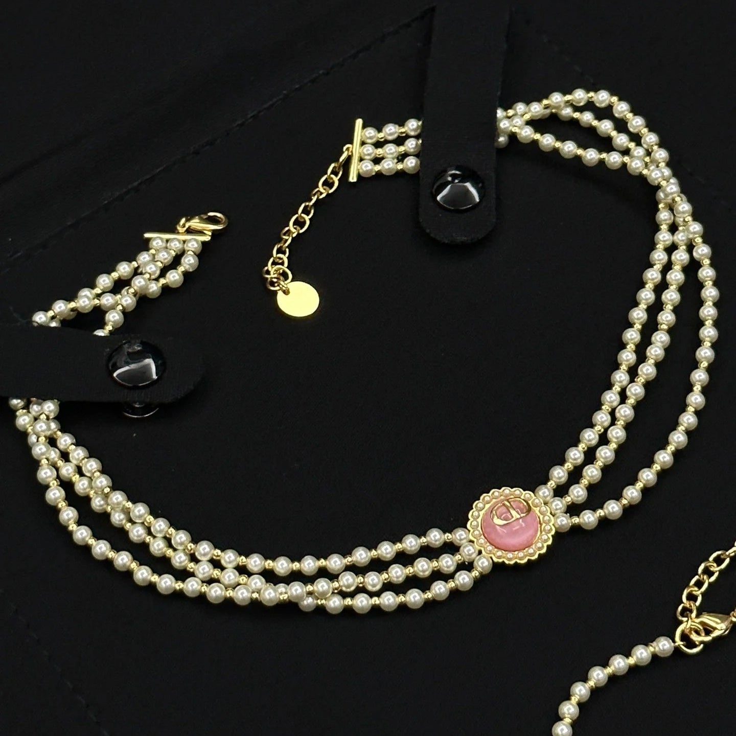 Dior Pearl Pink Candy Necklace Bracelet Earrings