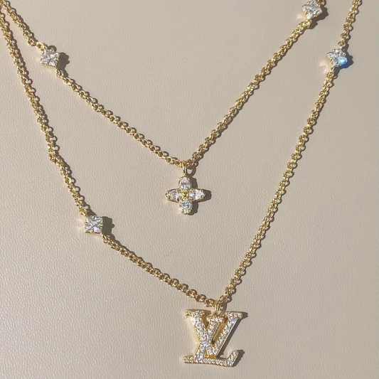 LV Double Chain Diamond Necklace Bracelet