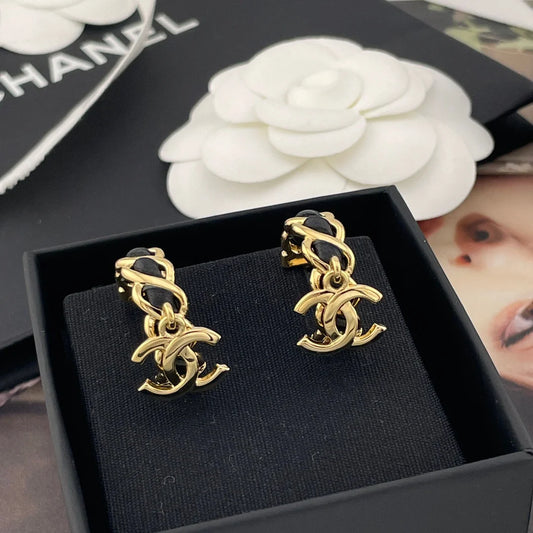 Chanel Black Leather Earrings