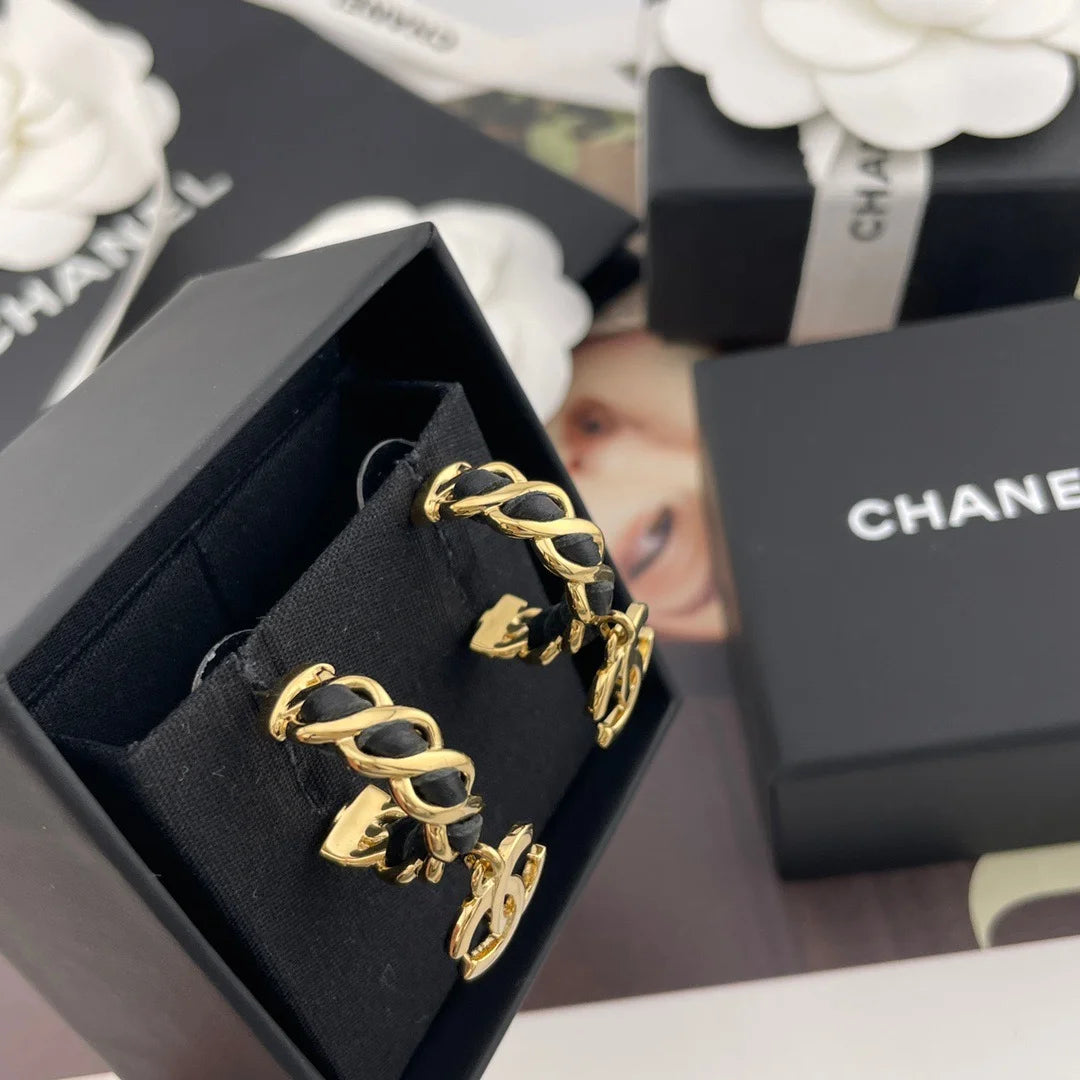 Chanel Black Leather Earrings