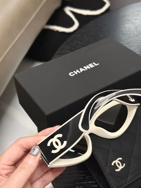 Chanel White and Black Panda Sunglasses