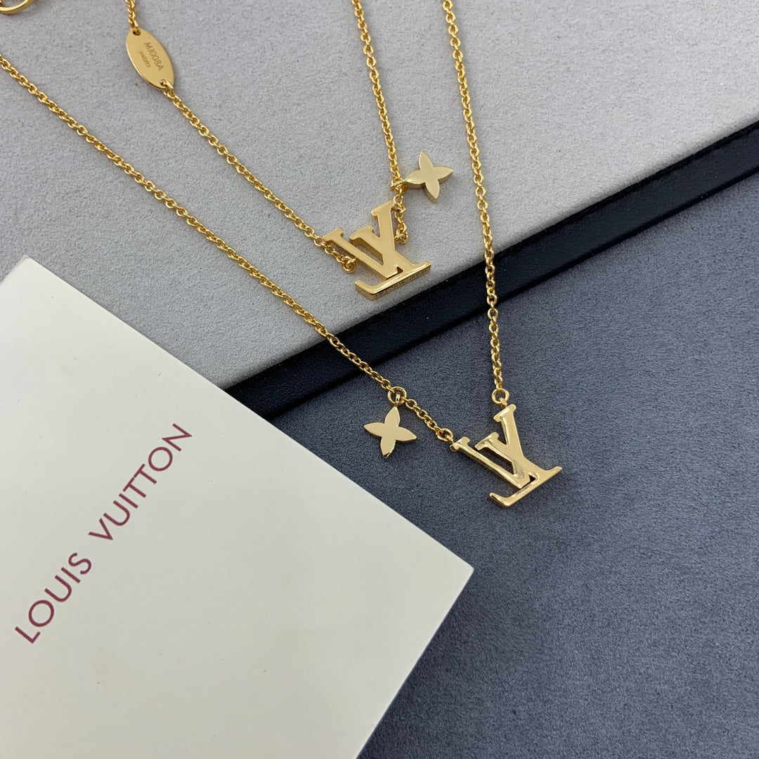 LV Pink Letter Necklace Bracelet Earrings