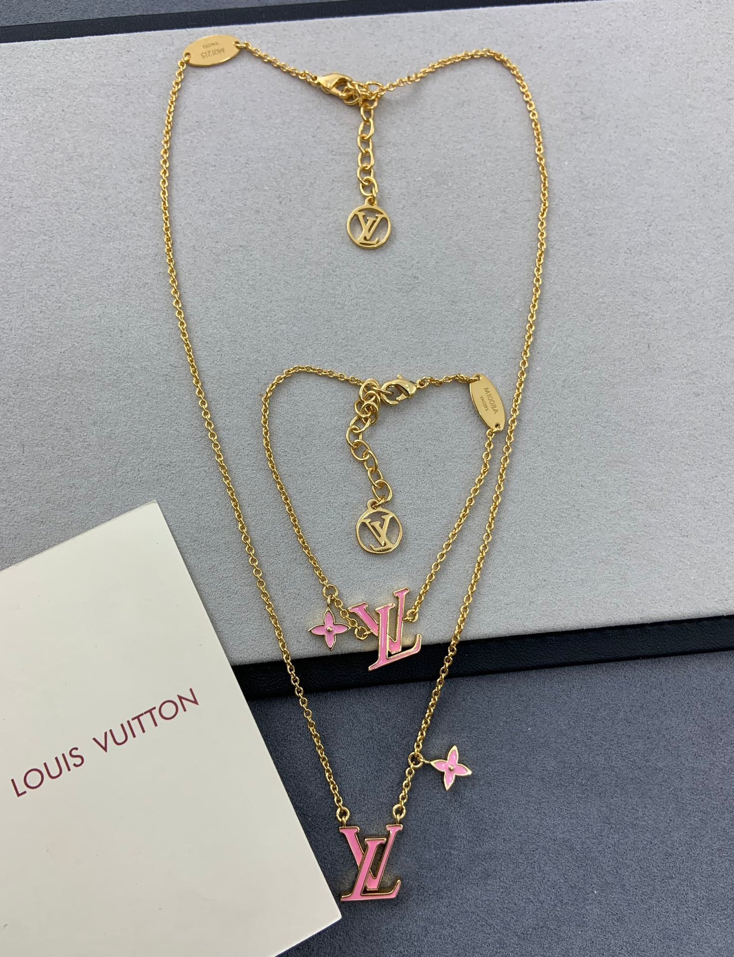 LV Pink Letter Necklace Bracelet Earrings