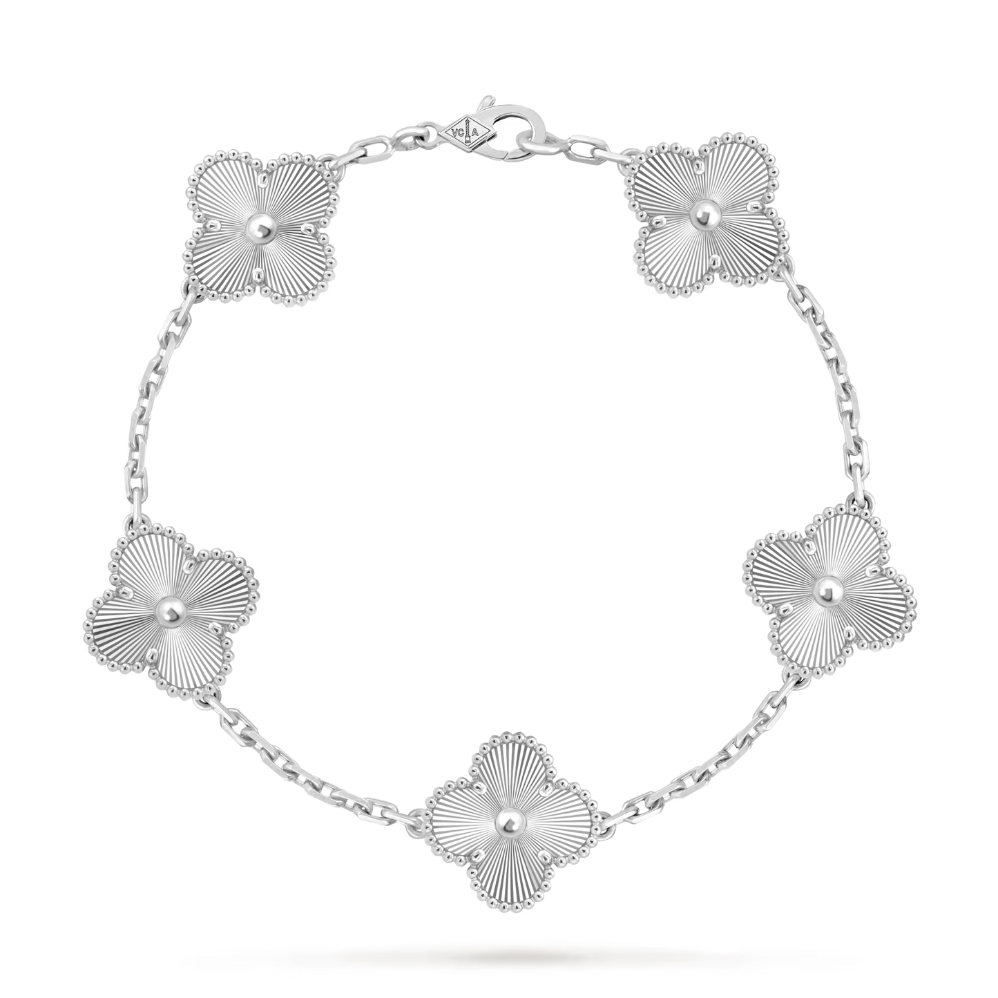 VCA  5 Motifs Bracelet Necklace Earrings Guilloche Silver Laser